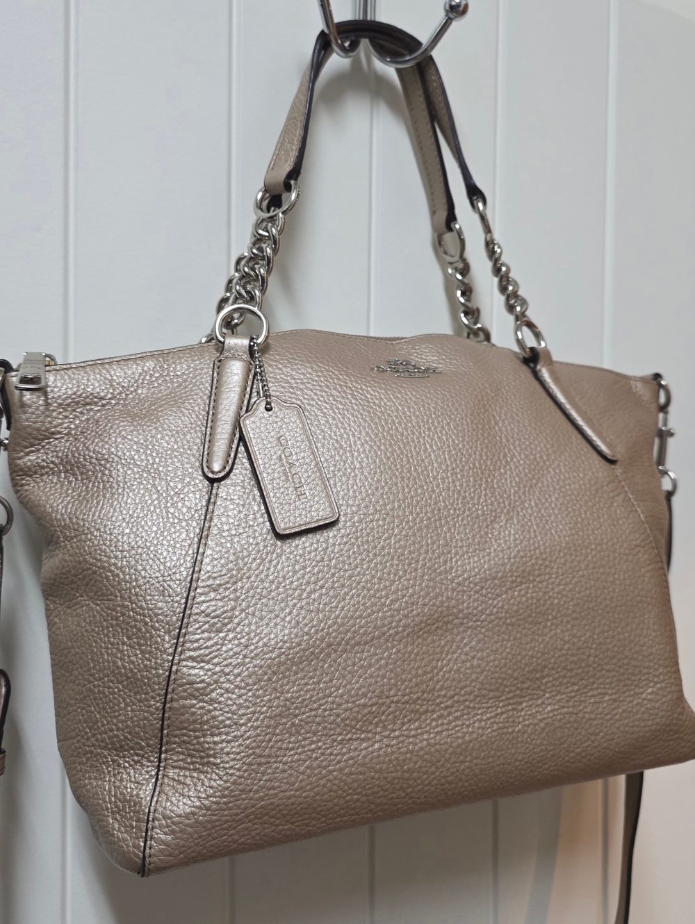 Coach Small Kelsey Metallic Pebbled Leather Shoulder Bag